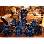 Portmeirion dark blue glazed Totem six person coffee service designed by Susan Williams Ellis