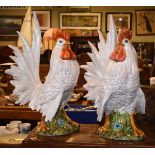 Pair of large modern pottery figures of cockerels Condition: