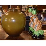 Pair of Lynn Chase porcelain figural candlesticks - Jaguar Jungle, together with a Spencer Green