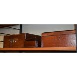 Rosewood and brass inlaid jewellery box, together with two mahogany boxes Condition: