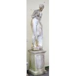 'Stone' garden statue of a classical female on a square top pedestal Condition: