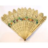 19th Century bone brise fan having floral decoration Condition: