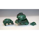 Three carved malachite animal ornaments, together with a similar ashtray Condition: