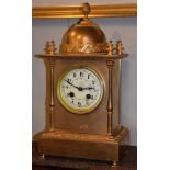 19th Century French gilt cased mantel clock having a dome top, the off-white dial with Arabic