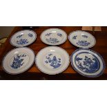 Six 19th Century Chinese plates, each having blue and white painted foliate decoration Condition: