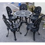 Cast aluminium garden table and pair of chairs and one other similar chair Condition: