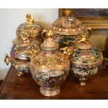 Five pieces of reproduction Japanese pottery decorated with figures and gilt highlights Condition: