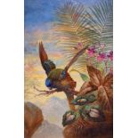 C.B. Brough - Hand painted rectangular porcelain panel depicting a parrot amongst foliage, in