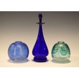 Two small Wallace & Sanders studio glass vases together with a modern Bristol Blue baluster shaped