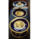 Three 19th Century English porcelain 'Named View' comports, together with a matching plate, all
