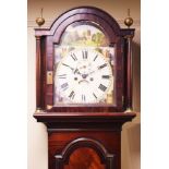Victorian mahogany longcase clock, the hood with arch cornice, glazed door flanked by tapered