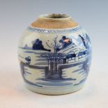 19th Century Chinese jar having blue and white painted landscape decoration Condition: