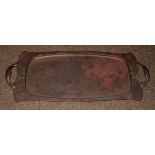 Arts & Crafts rectangular copper two handled tray by Joseph Sankey & Sons of Bilston having embossed