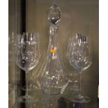 Four large burgundy glasses and a similar decanter by Riedel of Austria Condition: