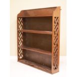 Early 20th Century mahogany open bookcase fitted three adjustable shelves supported by Chinese