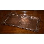 Small John Pearson Newlyn hammered copper rectangular two handled tray Condition: