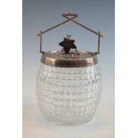 Good quality late 19th/early 20th Century cut glass biscuit barrel having silver plated mounts and