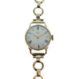 Lady's Omega 9ct gold cased cocktail watch, the off-white dial with alternate Roman and button