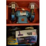 Clark bench top grinder, Black & Decker angle grinder and heat gun and a small quantity of