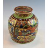 19th Century Chinese 'Clobbered' jar and cover having typical landscape and dragon decoration