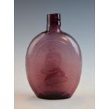 American amethyst glass 'Washington and Taylor' flask having moulded decoration in relief Condition: