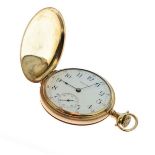 Gentleman's Waltham side wind hunter pocket watch, the case stamped 14k, having white enamel dial