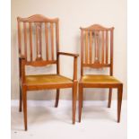 Late 19th/early 20th Century set of six Arts & Crafts design walnut dining chairs having pierced