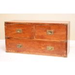 Mahogany and brass bound upper section from a campaign chest, fitted two short over one long