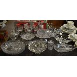 Quantity of decorative glass comports, table glass etc (part shelf) Condition: