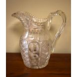 19th Century heavily cut glass water jug having diamond cut and circular cut decoration Condition: