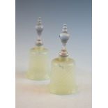 Pair of 19th Century vaseline and clear glass miniature hand bells Condition: