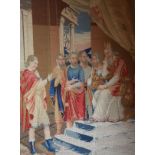 20th Century rectangular needlepoint panel depicting classical scene with figures before a king,