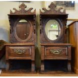 Pair of stained beech table top mirror back cabinets (formerly part of a dressing chest) Condition: