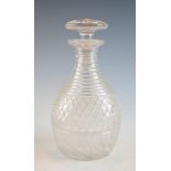 19th Century baluster shaped glass decanter having diamond and stepped cut decoration Condition: