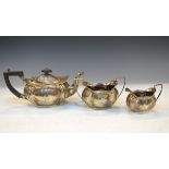 Edward VII silver three piece tea set, Birmingham 1903, approx 17.5oz Condition: