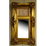 Reproduction rectangular gilt framed mirror having alabaster effect relief panel Condition: