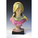 19th Century Staffordshire polychrome decorated bust of The Virgin bearing applied paper label 'From