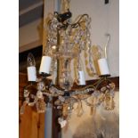 20th Century moulded glass lustre drop four branch chandelier Condition: