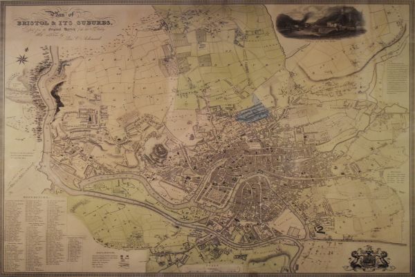 Facsimile map of Bristol and its suburbs 1833, issued by Bristol Museum and Art Gallery, framed