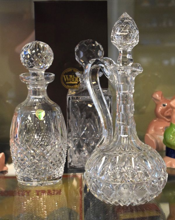 Waterford Colleen cut crystal decanter, together with a Webb whisky decanter and a cut glass