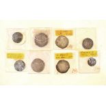 Coins - Eight G.B. hammered silver coins including Edward I penny, Elizabeth I shilling, two Charles