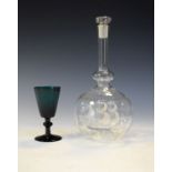 20th Century decanter which contains a glass three masted sailing vessel together with a green glass