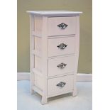 Modern white painted bedside chest of four drawers, fitted swan neck handles Condition: