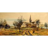 Lancaster - Oil on canvas - Hamlet with church, signed and dated (19)'73, framed Condition: