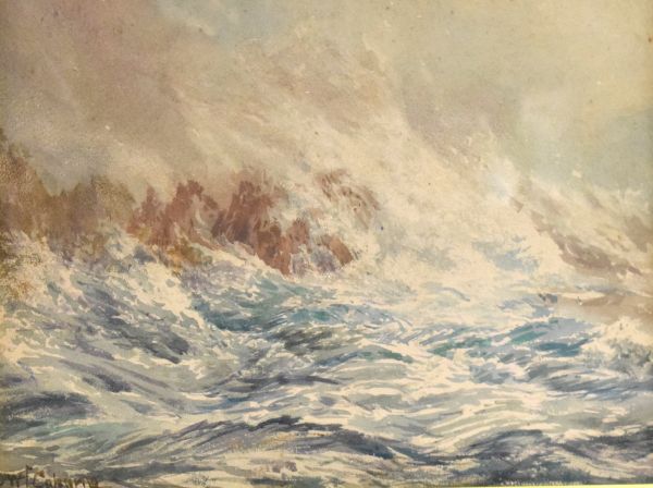 William John Caparne - Matched pair of watercolours - A Dusky Coastal View and A Stormy Seascape,