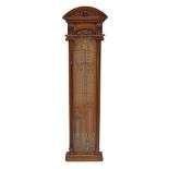 Late 19th Century oak cased Admiral Fitzroy's Barometer, the arched cornice having carved decoration