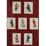 Ten Chinese rice paper paintings mounted within two glazed frames together with a pair of Chinese