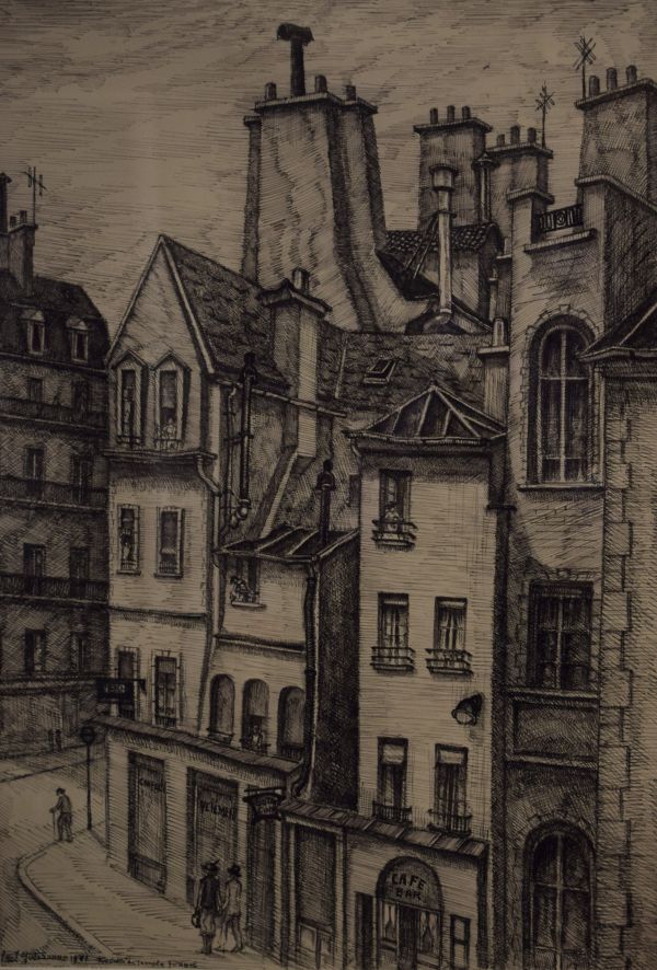 Paul Guterman - Pen & Ink drawing - Rue Vielle du Temple, Paris, signed and dated 1981, framed and