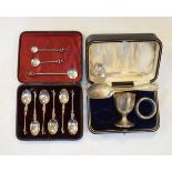 George V silver egg cup, Sheffield 1918, George VI silver sifting spoon Sheffield 1937, set of six