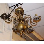 Reproduction brass Dutch style five branch chandelier Condition: